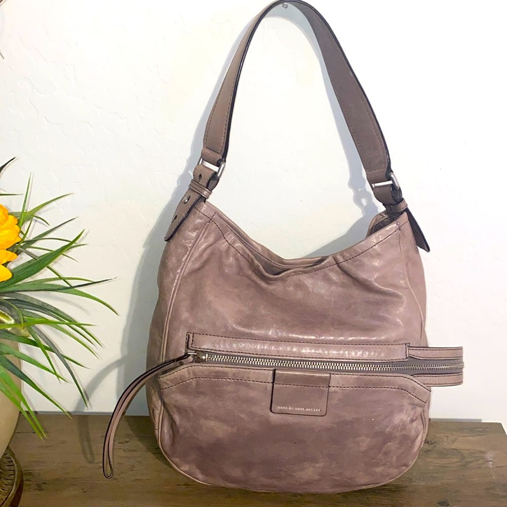 Marc By Marc Jacobs Moto Tie Dye Mauve Leather Large Hobo Bag EUC